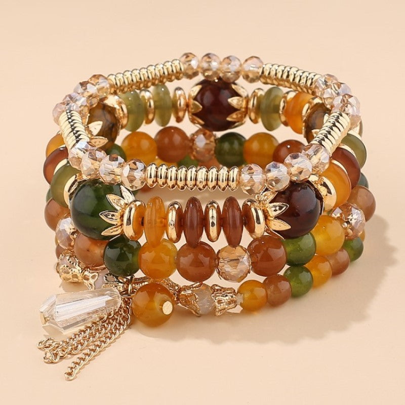 Women's Bohemian Jewelry Suit Crystal Tassel Beaded Bracelets