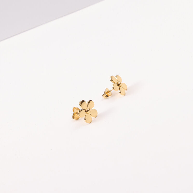 Retro Titanium Steel Zircon White Daisy Flower Earrings
