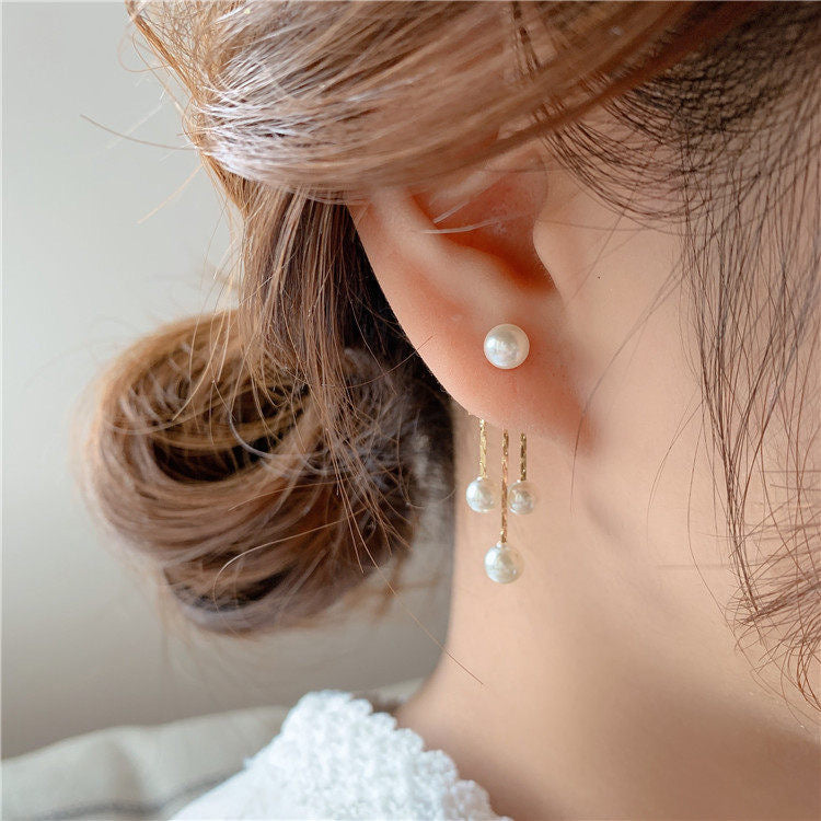 Rhinestone Elegant Lady Pearl Sier Needle Earrings