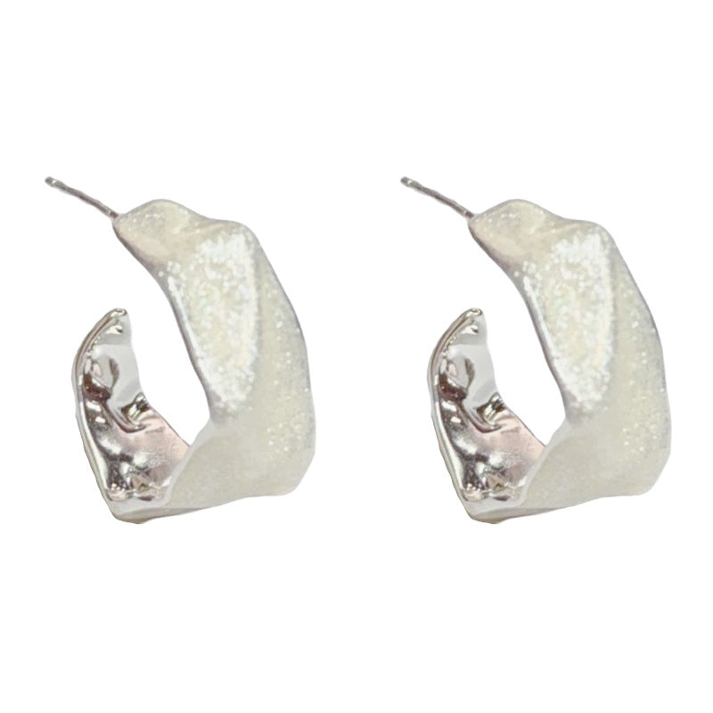 French Retro Stylish Simple Thick Sier Mixed Color Dripping Irregular Earrings