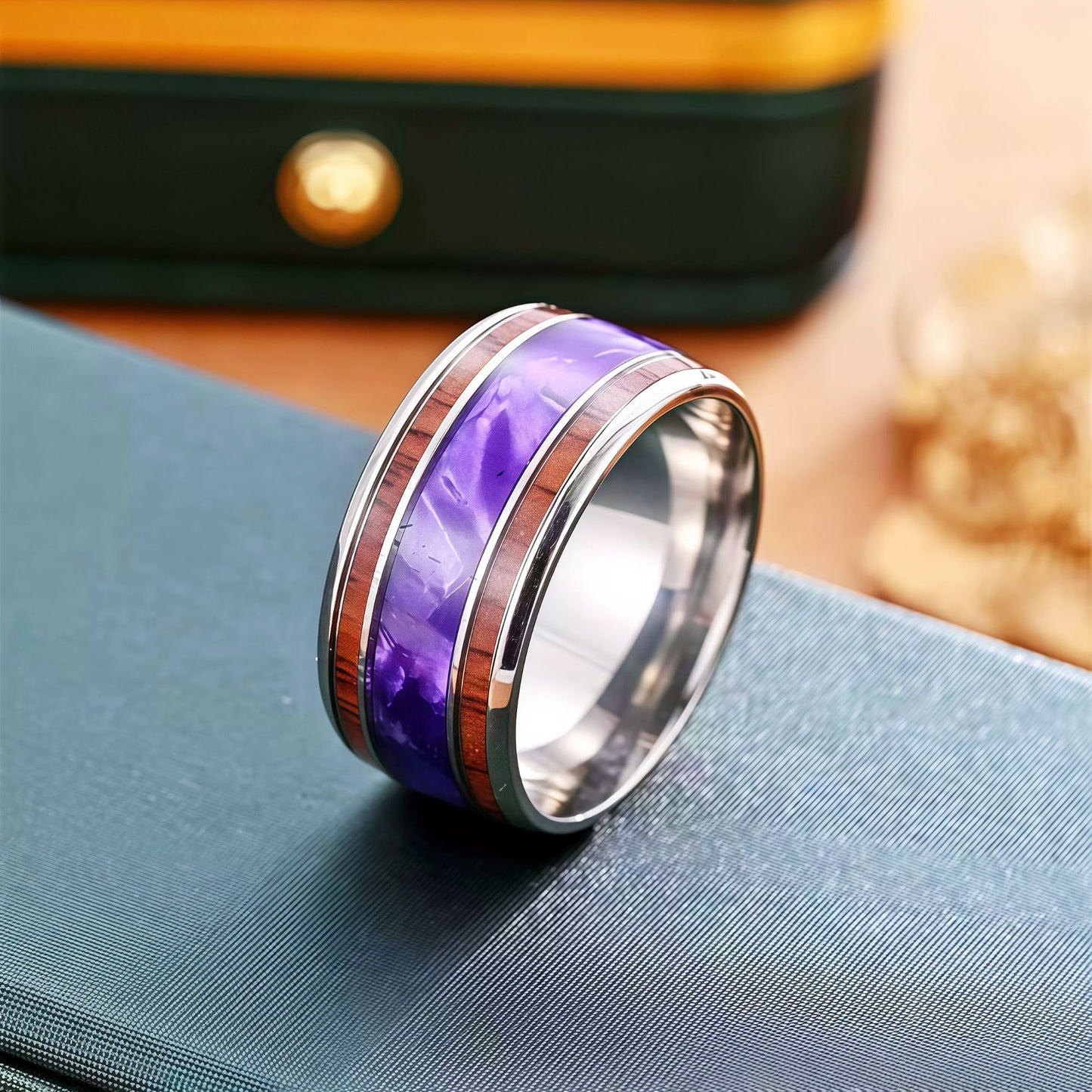 Men's Steel Meteorite Inlaid Gold Foil Light Luxury Fashion Ring