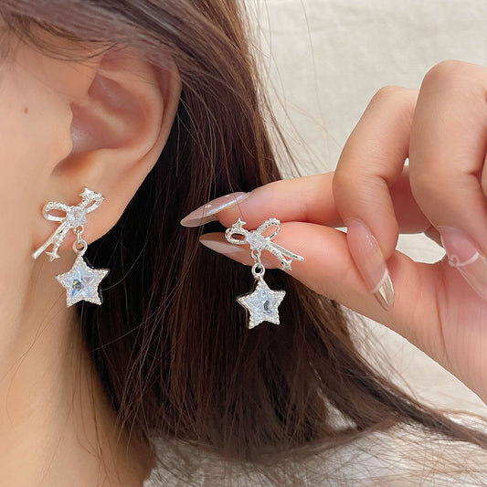 Bow Female Sier Needle Niche Design Earrings