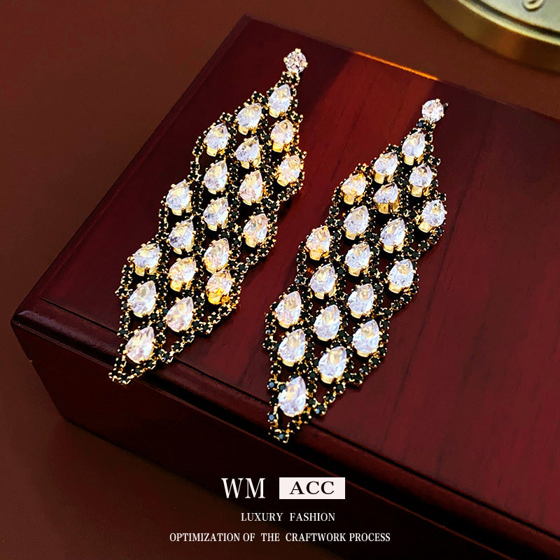 Zircon Letter Long Light Luxury High-grade Fashion Simple Earrings