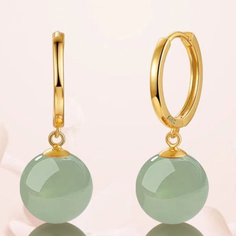 Women's Vintage Palace Imitation Green Jade For Chalcedony Earrings