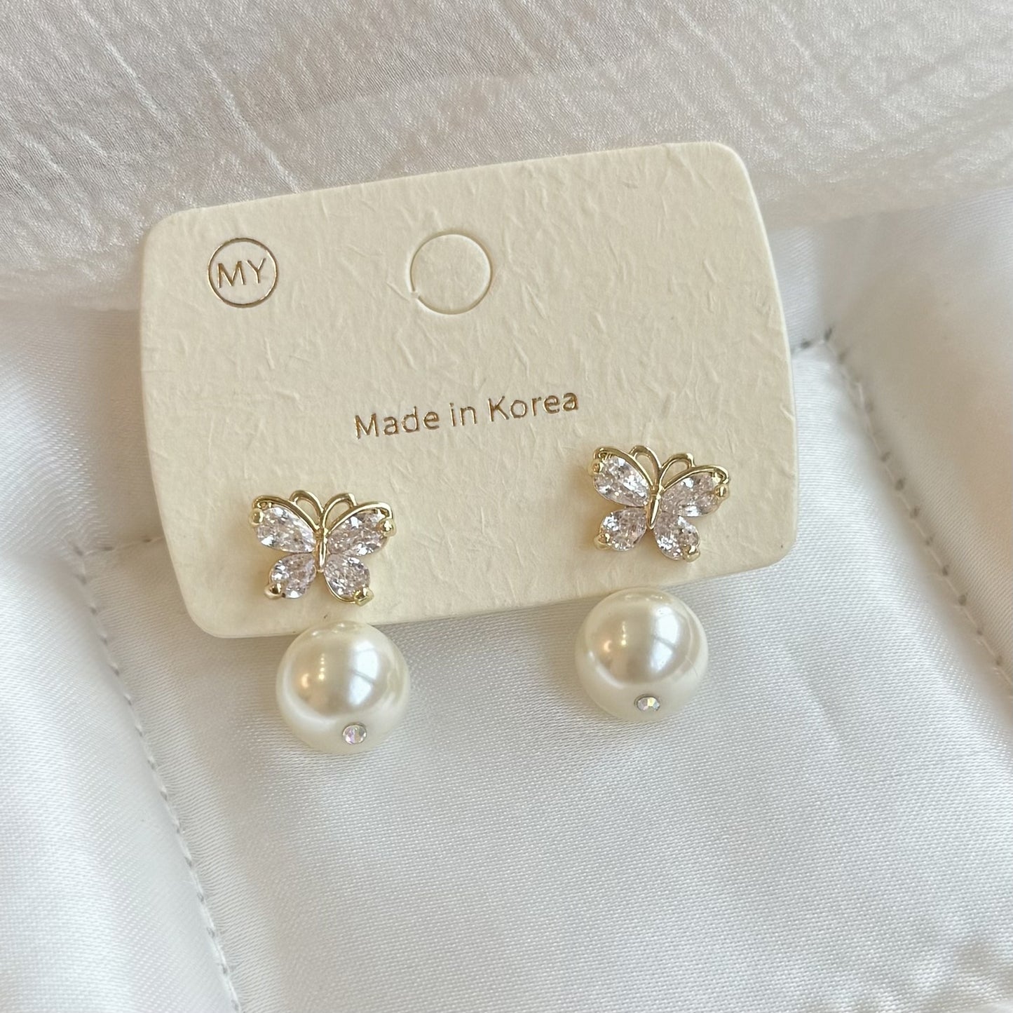 Butterfly Pearl Series Zircon Shining Drop Shaft Delicate Double Beads Earrings