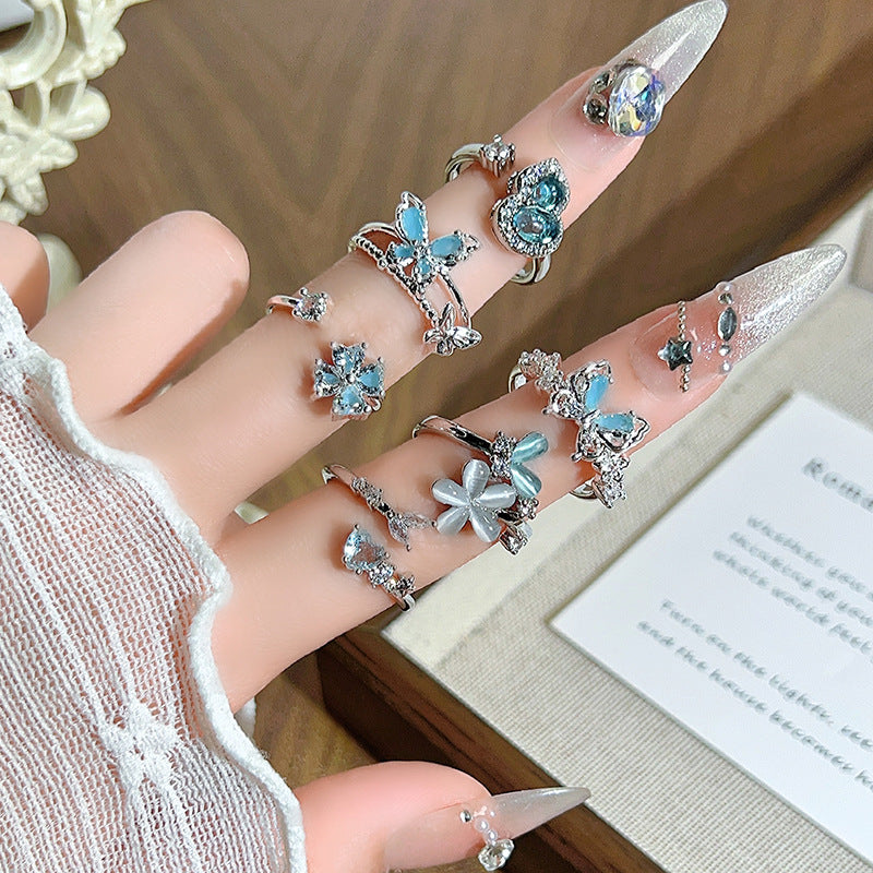 Glacier Blue Dream Cold Sea Enamel Butterfly Ring