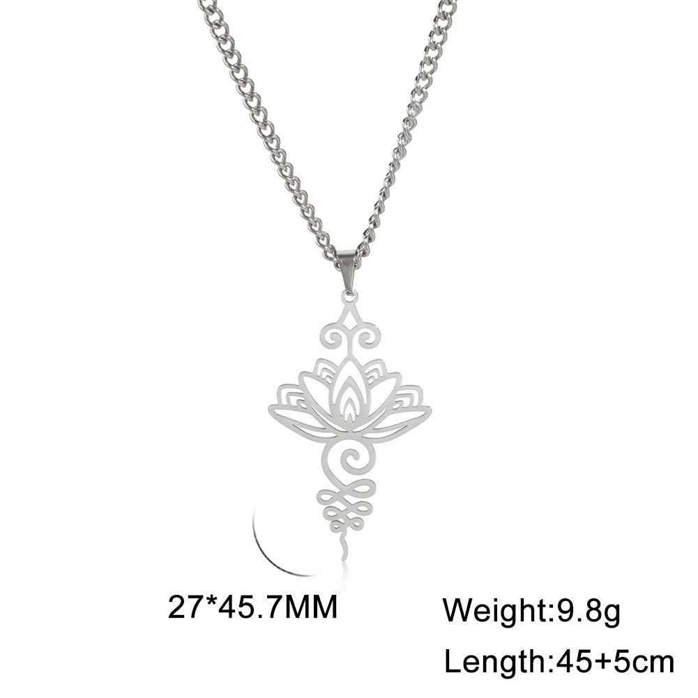 Cut Stainless Steel Lotus Ethnic Han Elements Personality Necklace