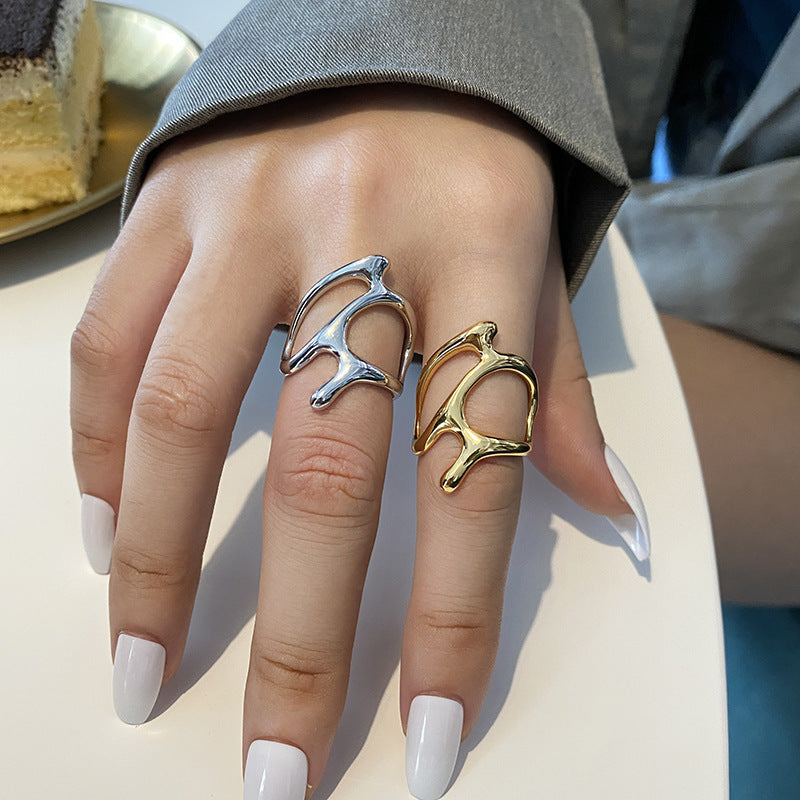 Irregular Geometric Female Personality Fashion Metal Texture Rings