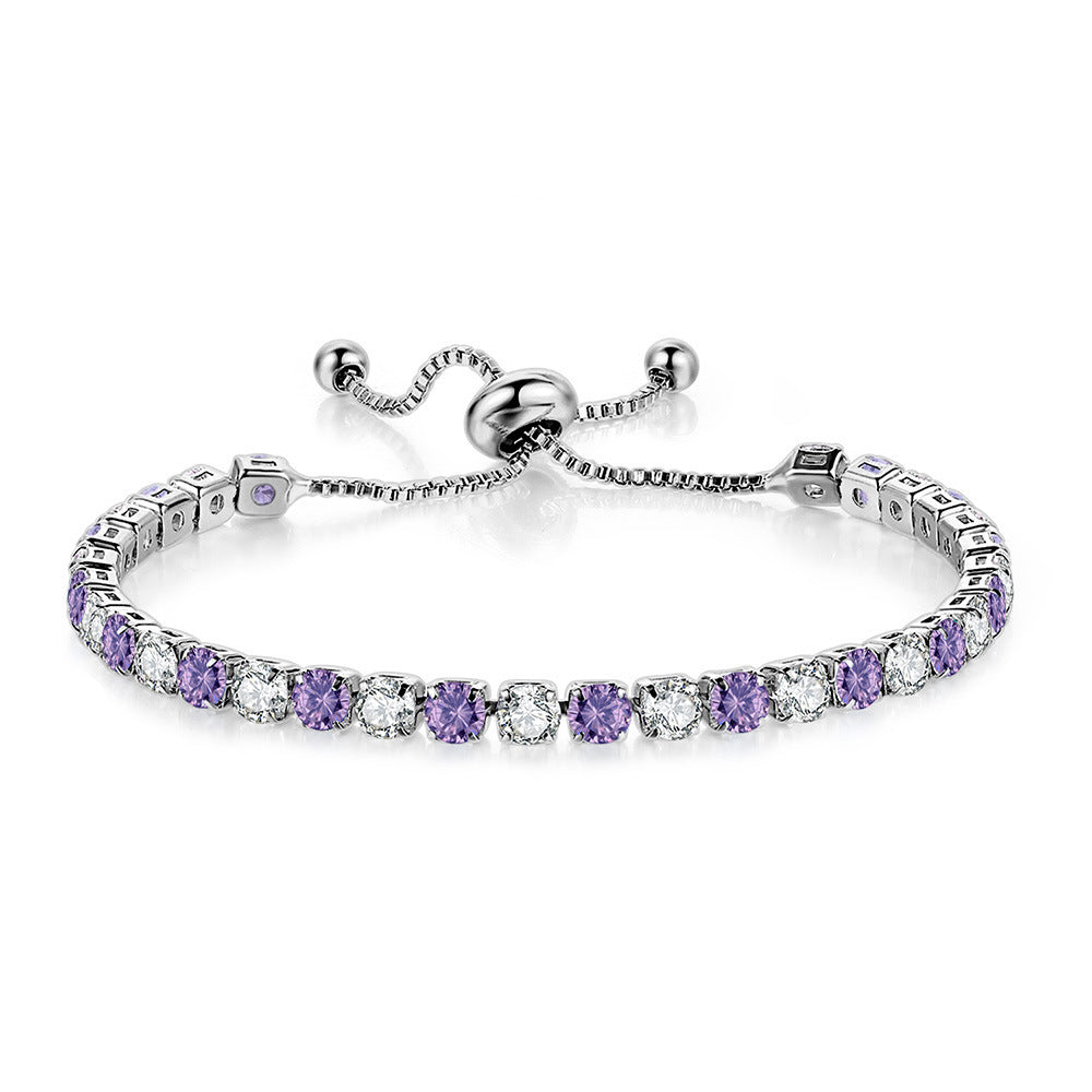 Color Zircon Female Full Diamond White Gold Plated Tennis Bracelets