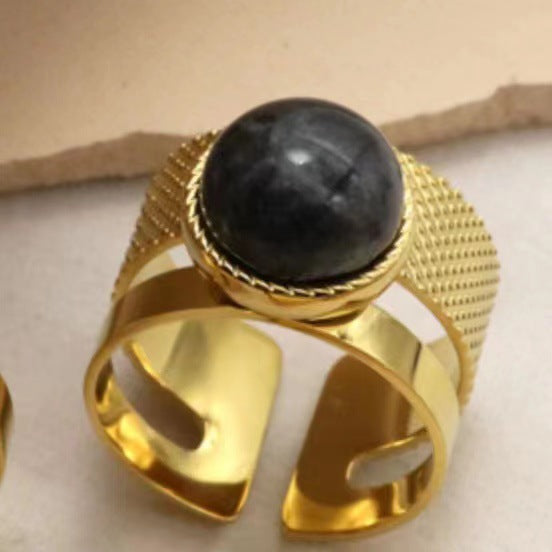 Natural Stone Titanium Steel Vintage Golden Rings