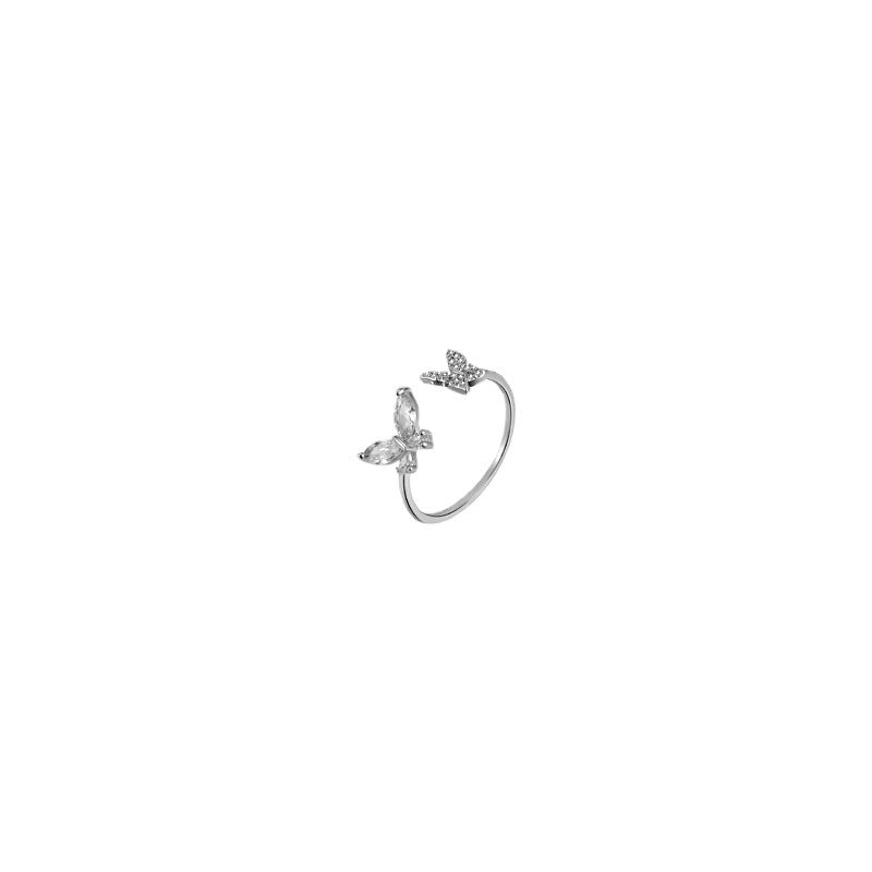 Affordable Luxury Style Double Zircon Sterling Sier Female Ring