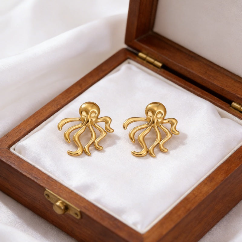 Stainless Steel Octopus Niche Trendy Marine Style Stud Earrings