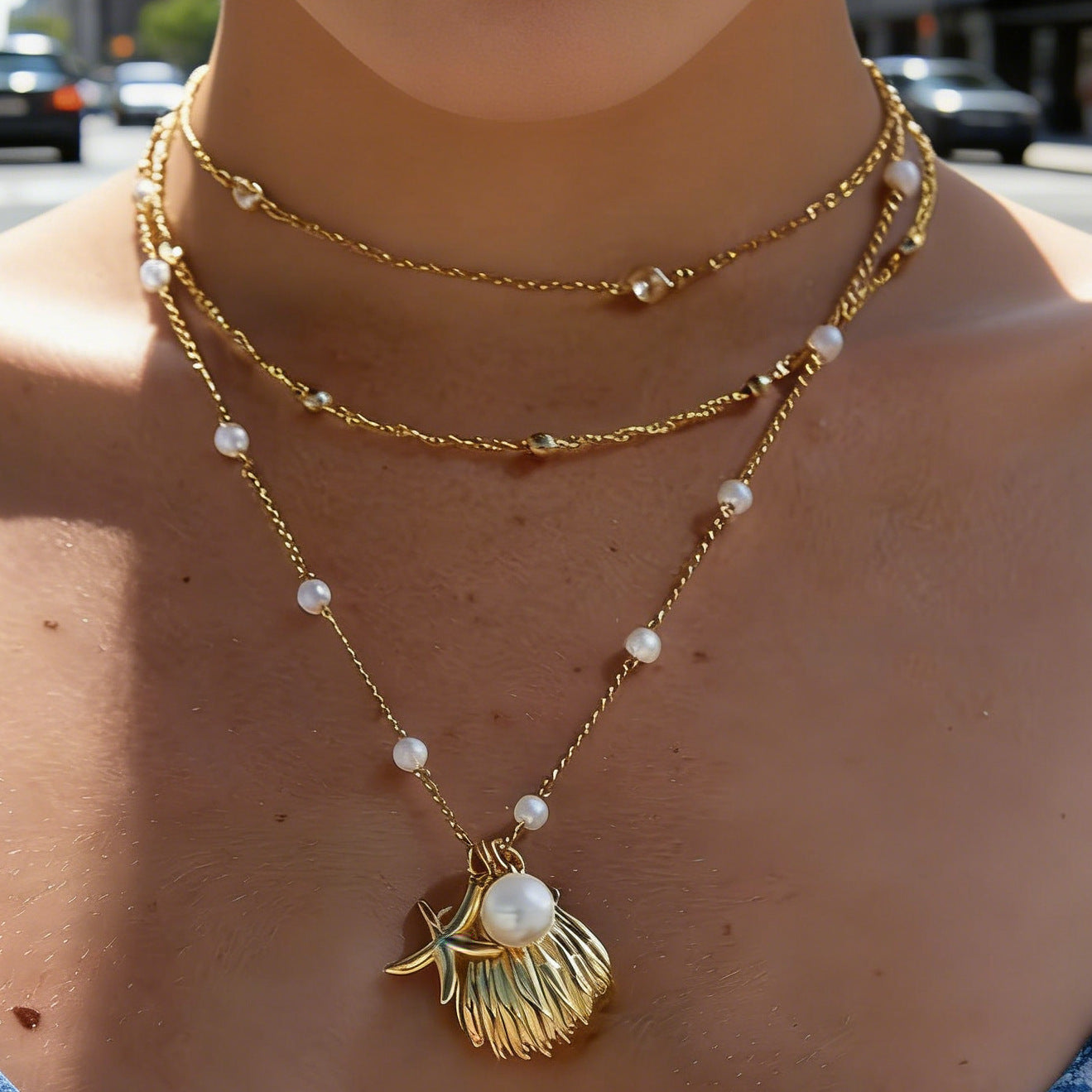Ocean Pearl Chain Clavicle Starfish Shell Necklace