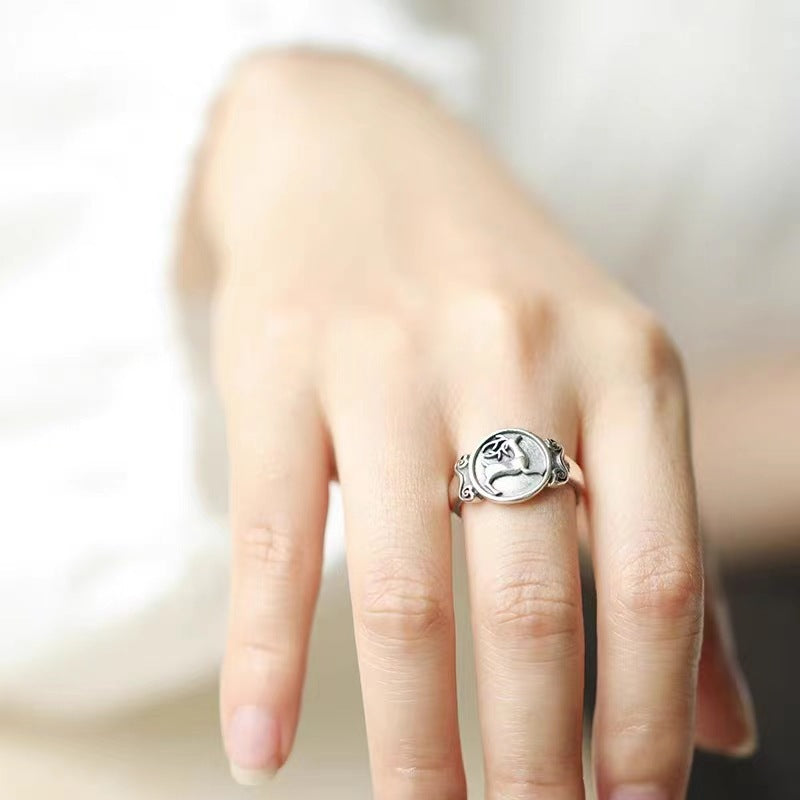 Retro Deer Chinese Style Thai Sier Artistic Temperament Ring