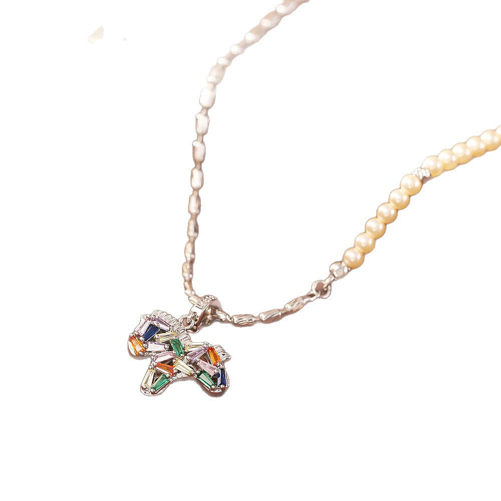 Zircon Colorful Pony Pearl Exquisite National Style Clavicle Chain Necklace