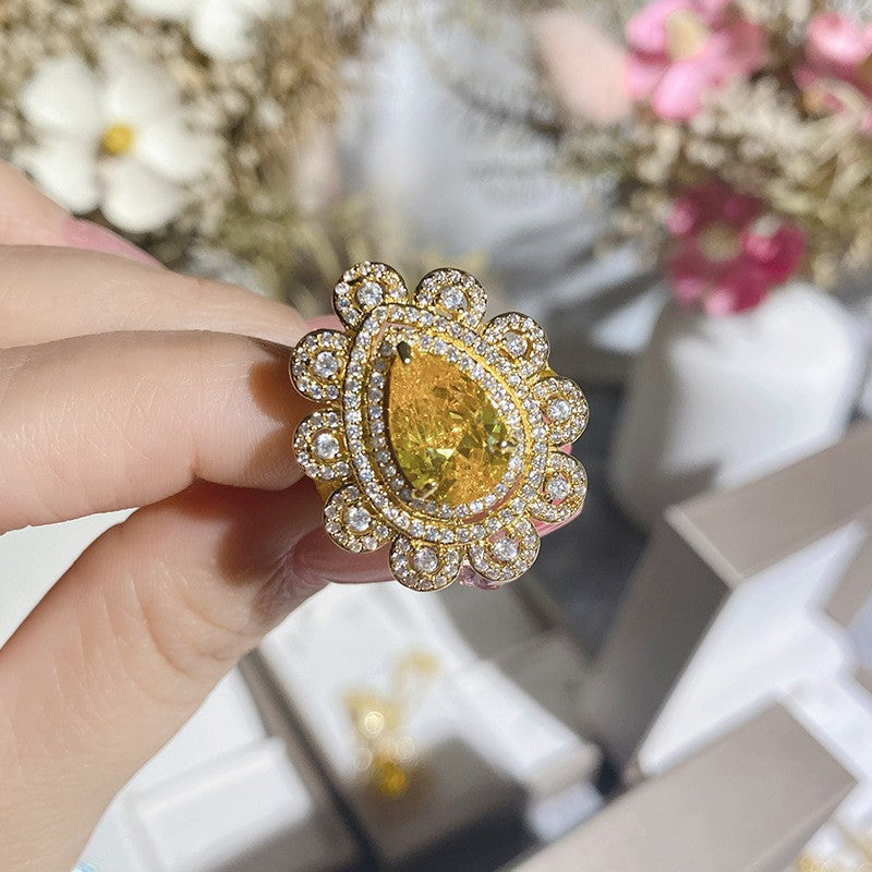 Camellia Fashion Romantic French Golden Rhinestone Gold Plated Ring