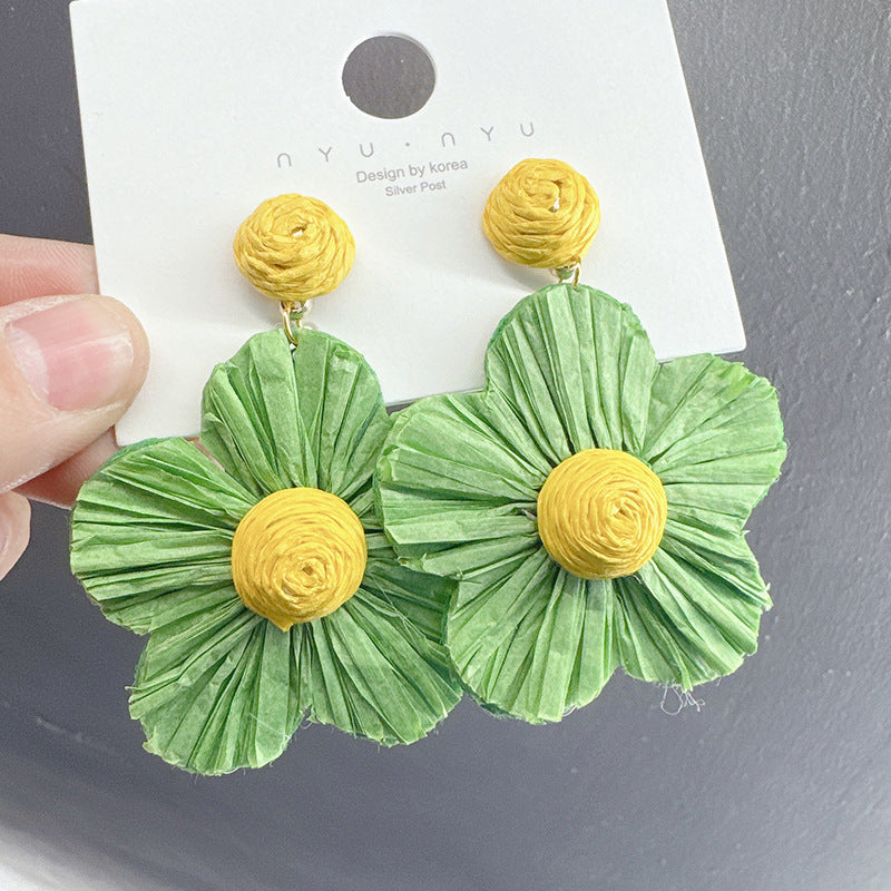 Sweet Raffia Sunflower Super Fairy Smart Summer Seaside Vacation Versatile Earrings