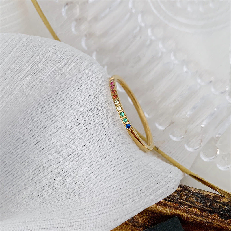 Plated Zircon Rhinestone Stackable Half Twin Diamond Index Rings