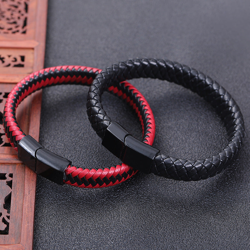 Men's Vintage Weave Leather Rope Magnetic Buckle Bracelets