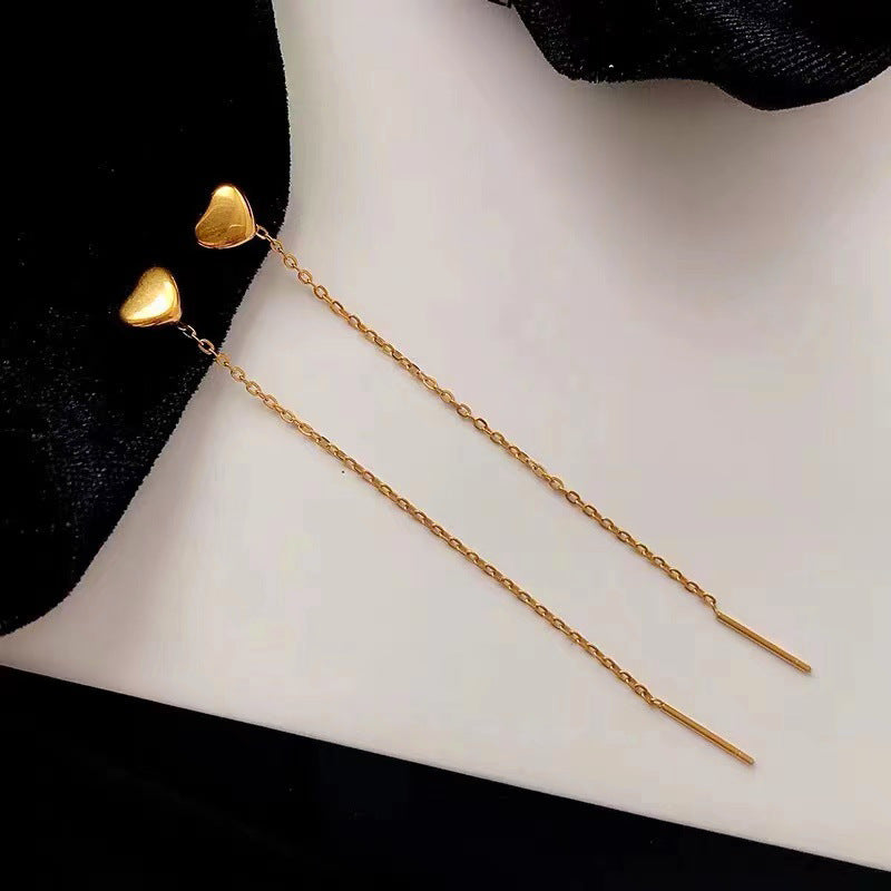 Solid Heart Tassel Peach Gilded Heart-shaped Ear Line