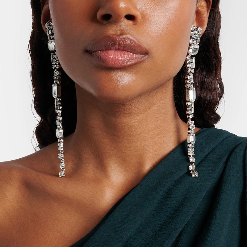 Women's Geometric Exaggerated High Sense Rhinestone Eardrops Earrings