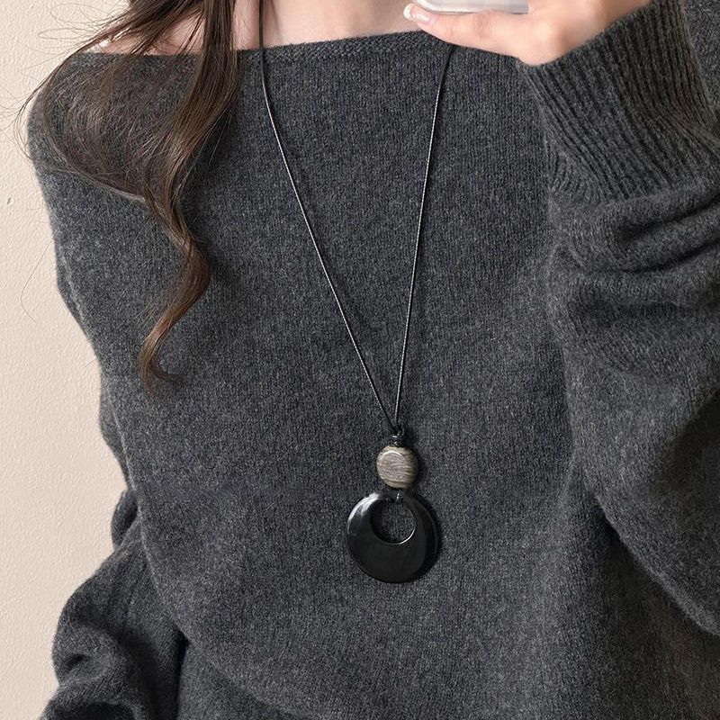 Women's Abstraction Hollow Geometry Wild High-grade Black Leather Necklaces