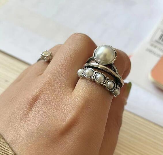 Retro Creative Big Open-end Pearl Fashion Rings