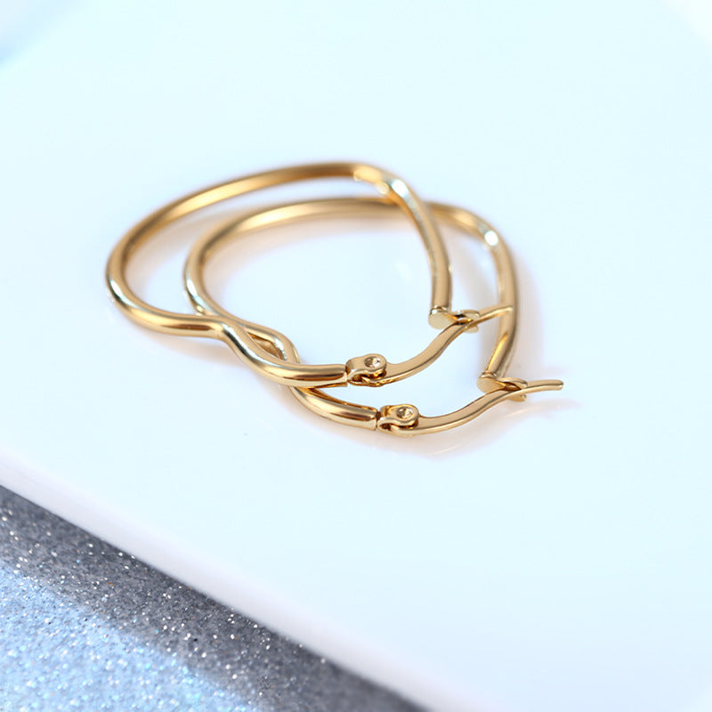 Geometry Pattern Peach Heart Glossy Stainless Steel Gold Plated Titanium Rings