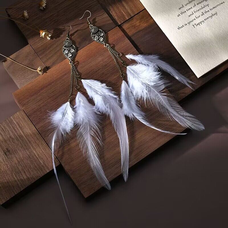 Chain Feather Ethnic Style Scenic Spot Earrings