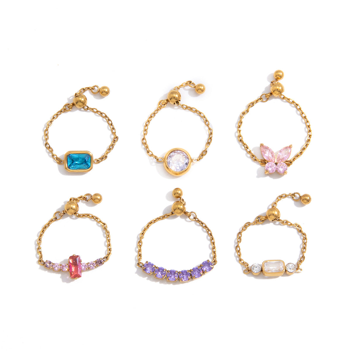 Steel Zircon Pull Adjustable Niche High-grade Ring