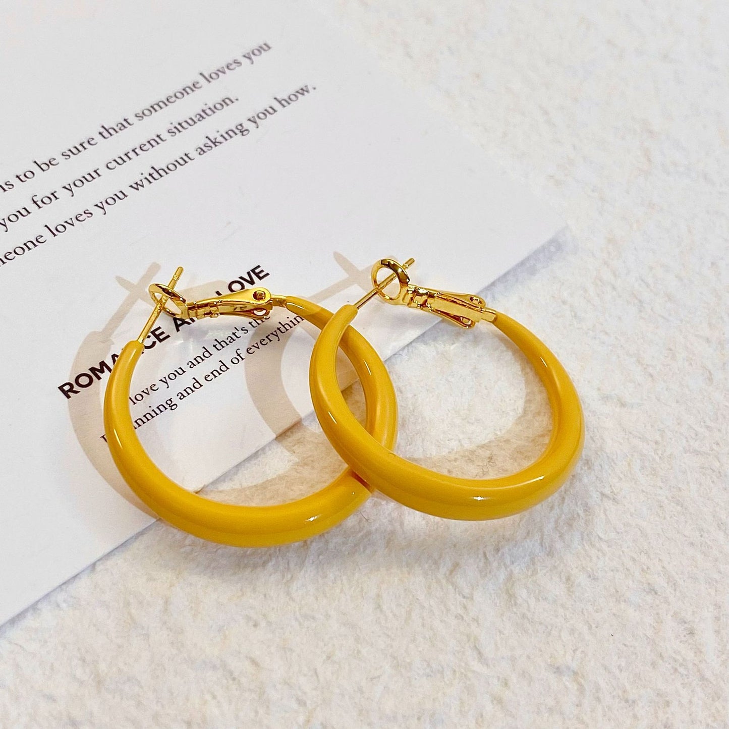 Plated Real Gold Ginger Flower Enamel Drip Glazed Female Sweet Earrings