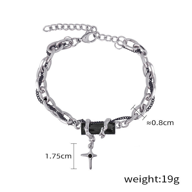 Women's & Men's Black Diamond Titanium Steel Design Valentine's Day Simple Stars Bracelet