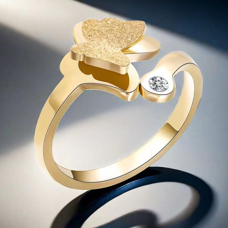 Men's Steel Fashionable Minority Fashion Frosted Butterfly Adjustable Simple Light Luxury Ring