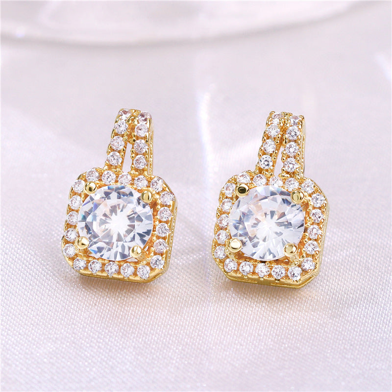Women's Plaid Copper Inlaid Zircon Electroplated Creative Style Earrings