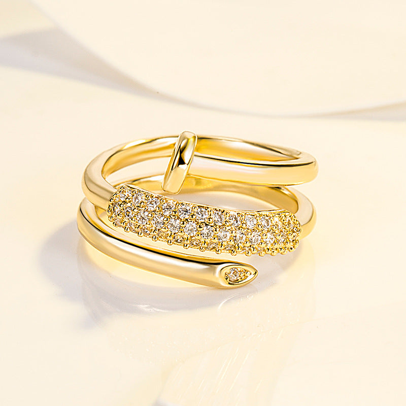 Micro Inlaid Zircon Nail Female Cold Style High Sense Retro Ring