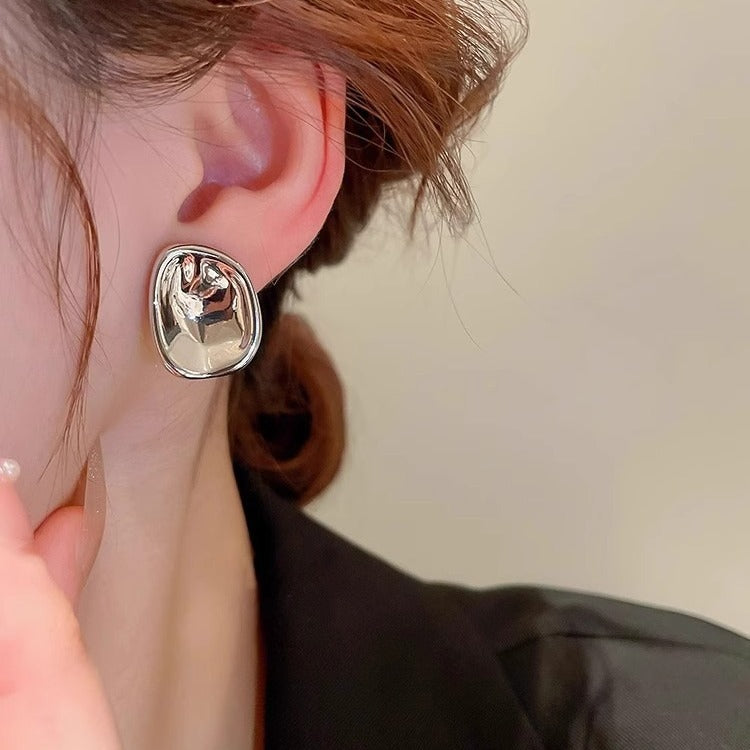 Pleated Irregular Glossy Female Cold Style Stud Earrings