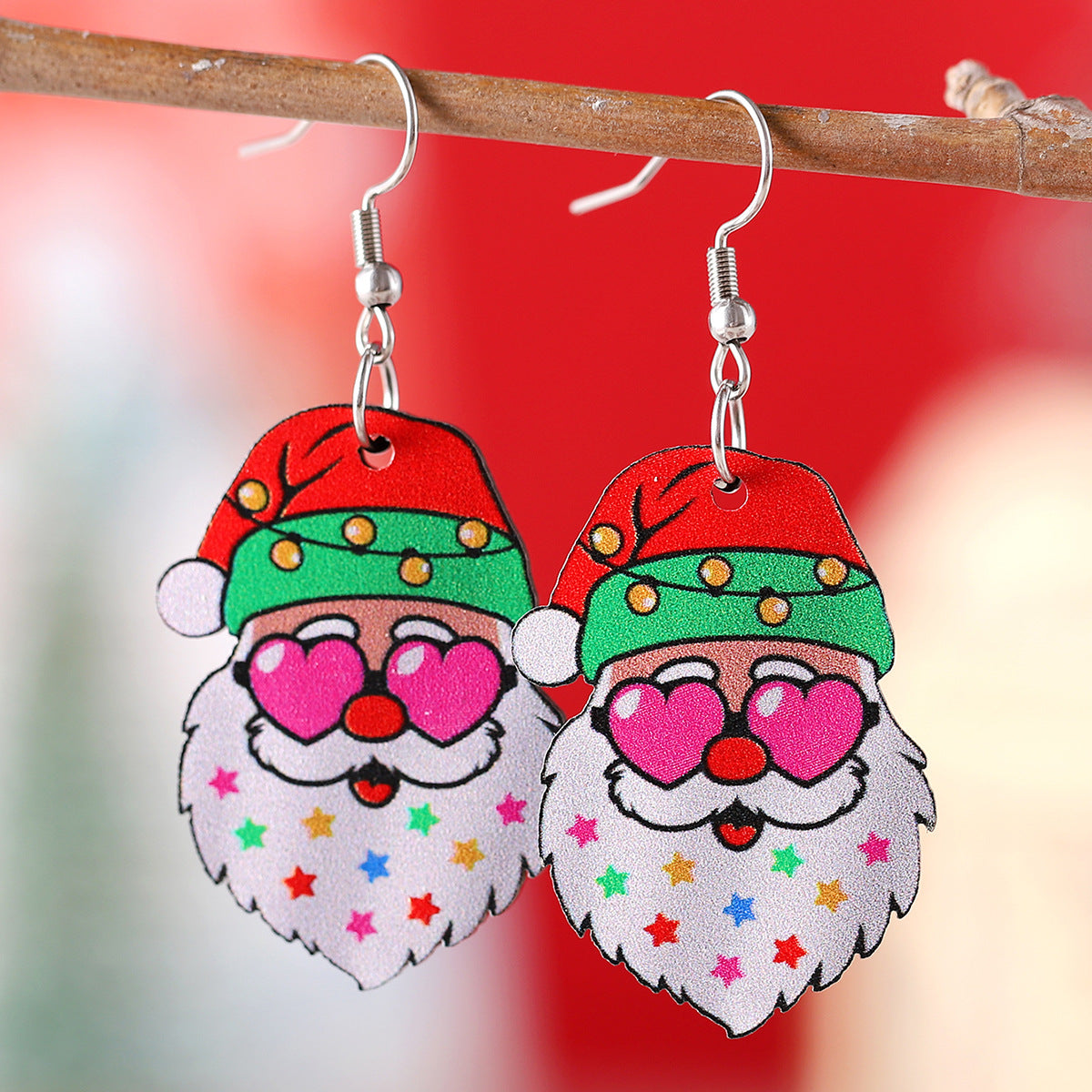 Christmas Funny Santa Claus Wooden Double-sided Earrings