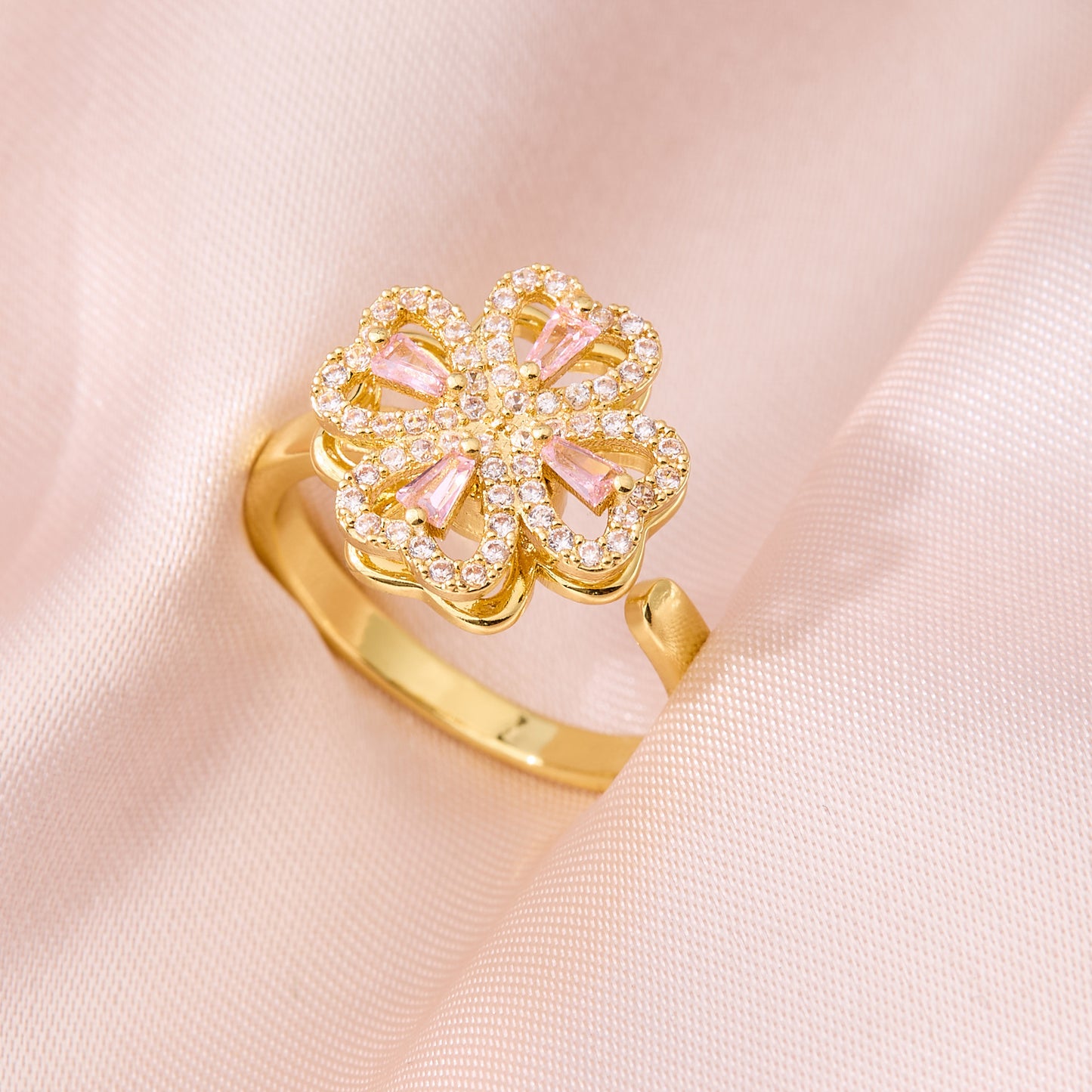 Valentine's Day Gift Flower Zircon Rotatable Ring