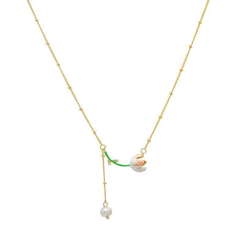 Fairy Mori Style Tulip Tassel Imitation Pearl Female Pastoral Temperament Necklace