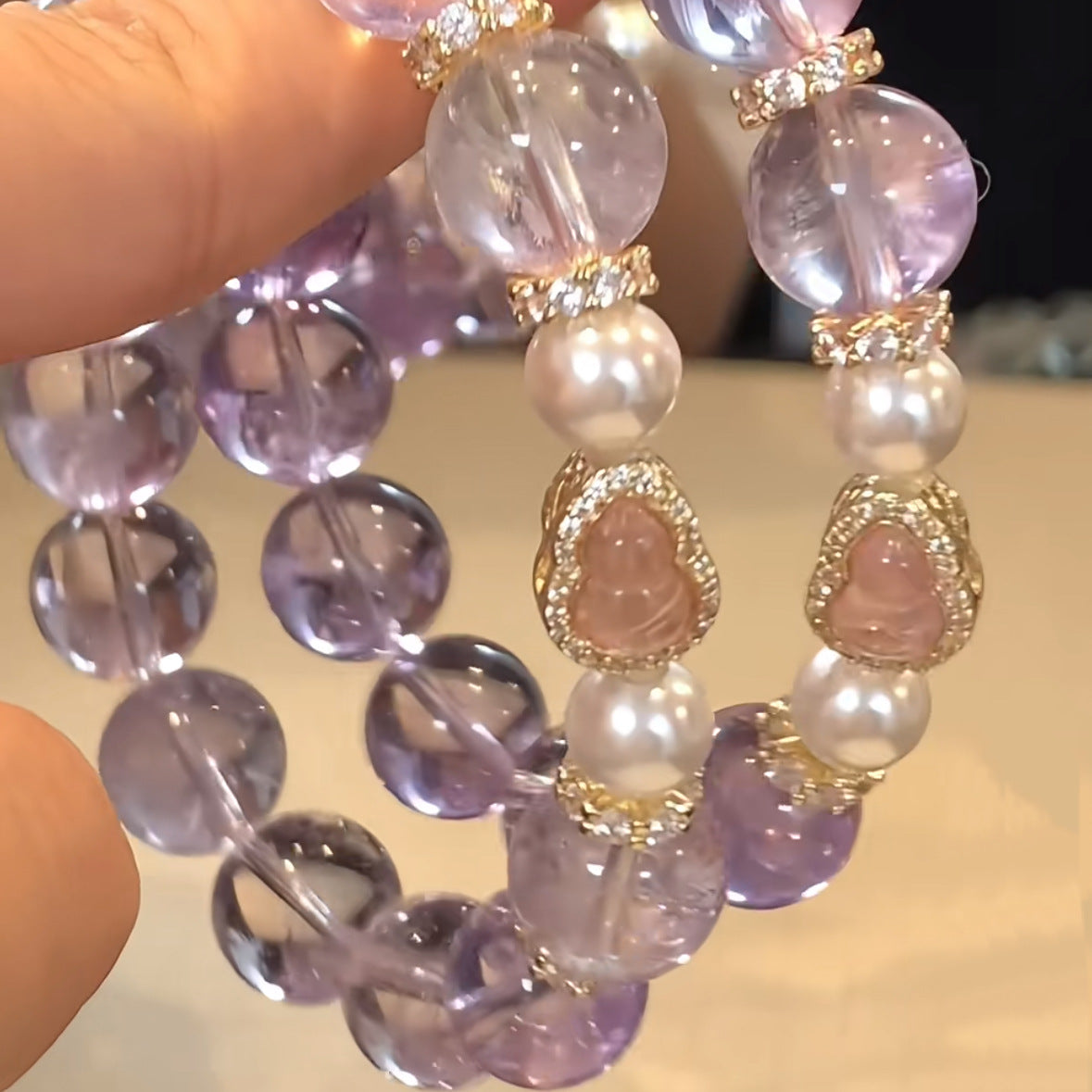 Dreamy Purple Faux Crystal Pink Glazed Bracelet