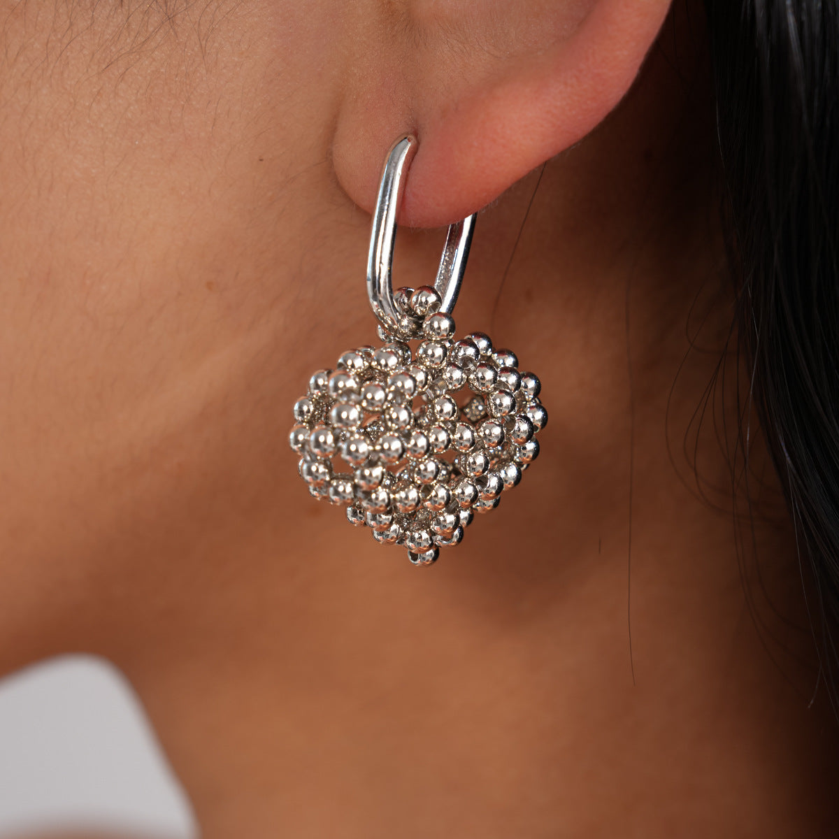 Style Hollowed Heart Shape Sier Needle Clip Personalized Minority Simple Ear Buckle