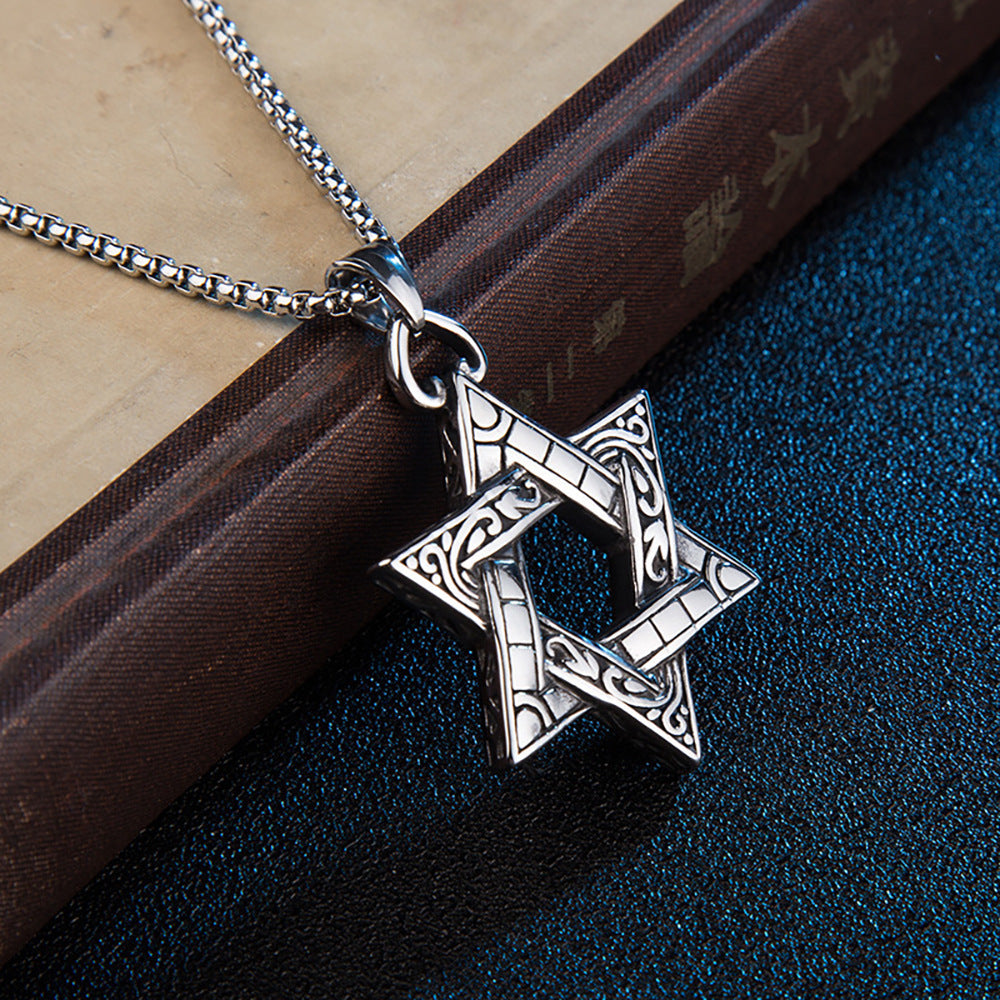 Men's Steel Six-pointed Star Vintage Stainless Hexagram Pendants