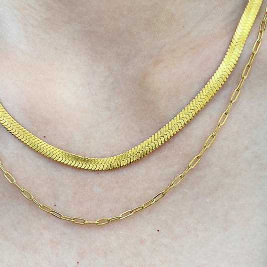 Plated Double Layer Snake Bones Chain Blade Lattice Twin Fashionable Necklace