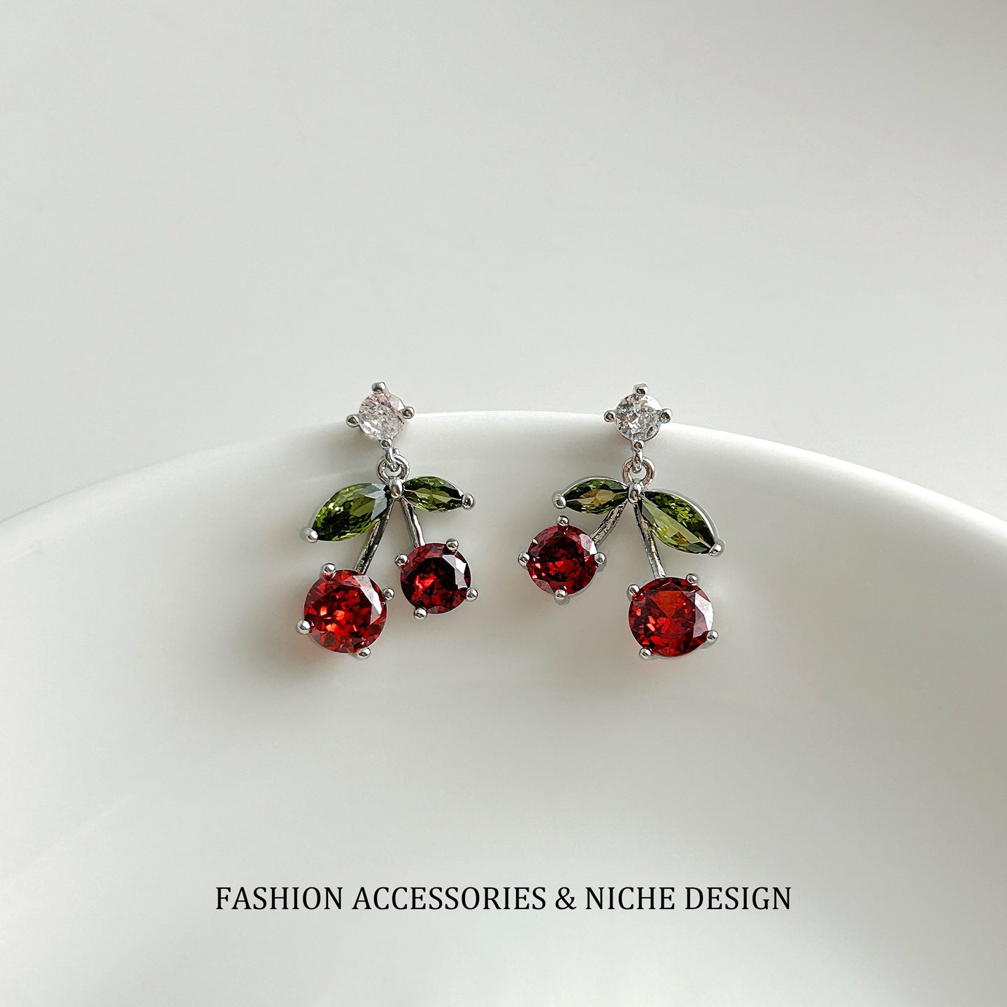Popular Fruit Series Sweet Cherry Niche Design Ear Copper Necklaces