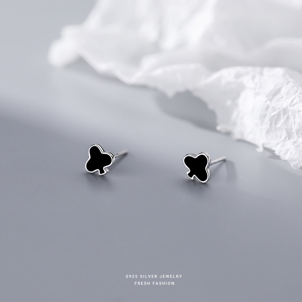 Sier Simple And Fresh Geometric Black Earrings