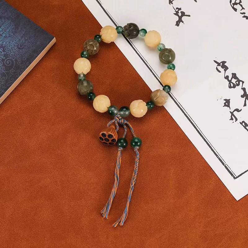 Pumpkin Lotus Beads White Jade Bodhi Rich Flower Charcoal Bracelets
