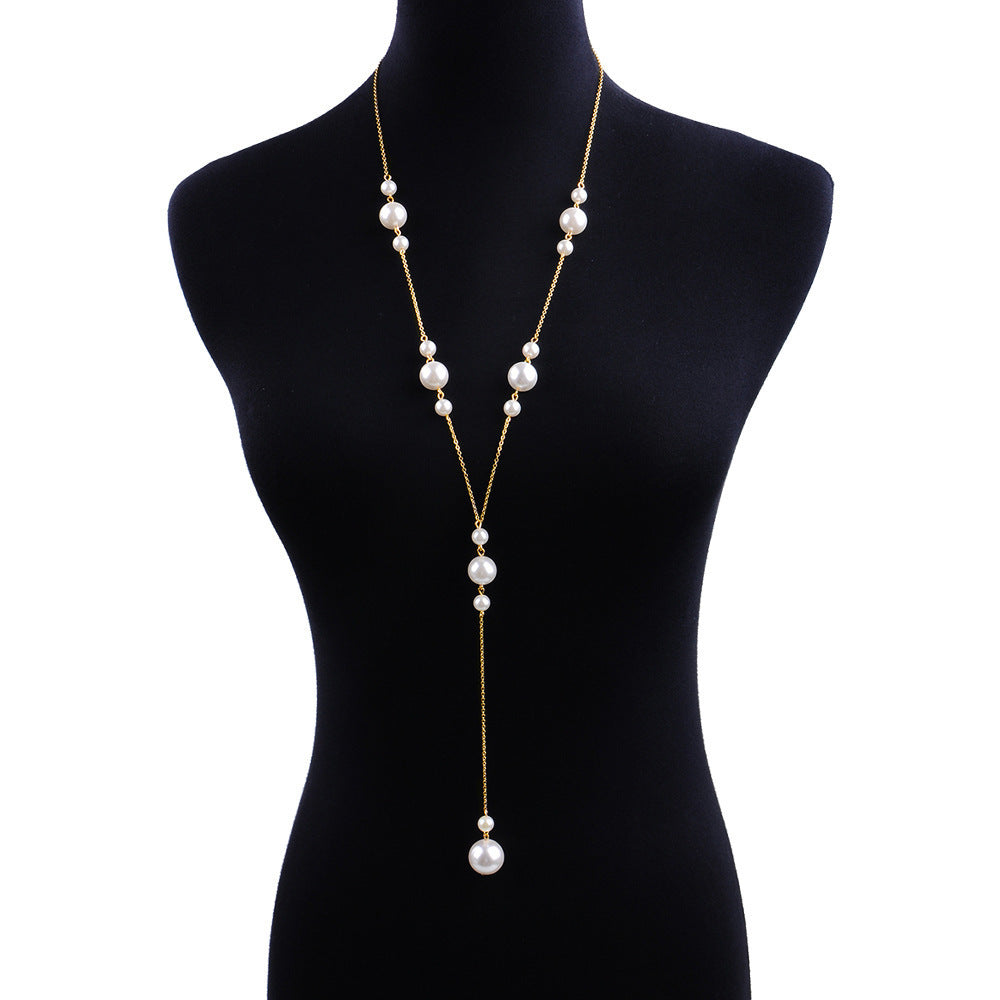 Women's Y-shaped Tassel Pearl Texture Cold Style Necklaces
