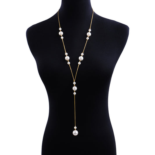 Women's Y-shaped Tassel Pearl Texture Cold Style Necklaces