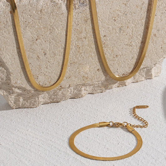 Women's Steel Gold Plated Chain Like Flat Bracelet