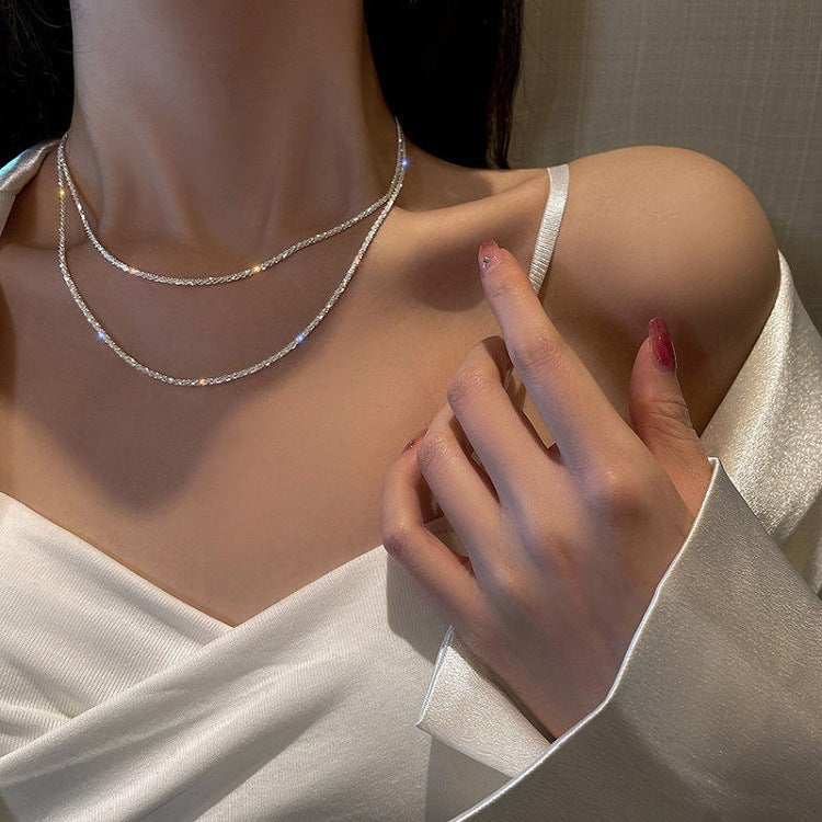 Style Sier Pigment Chain Sparkling Starry Simple Necklace